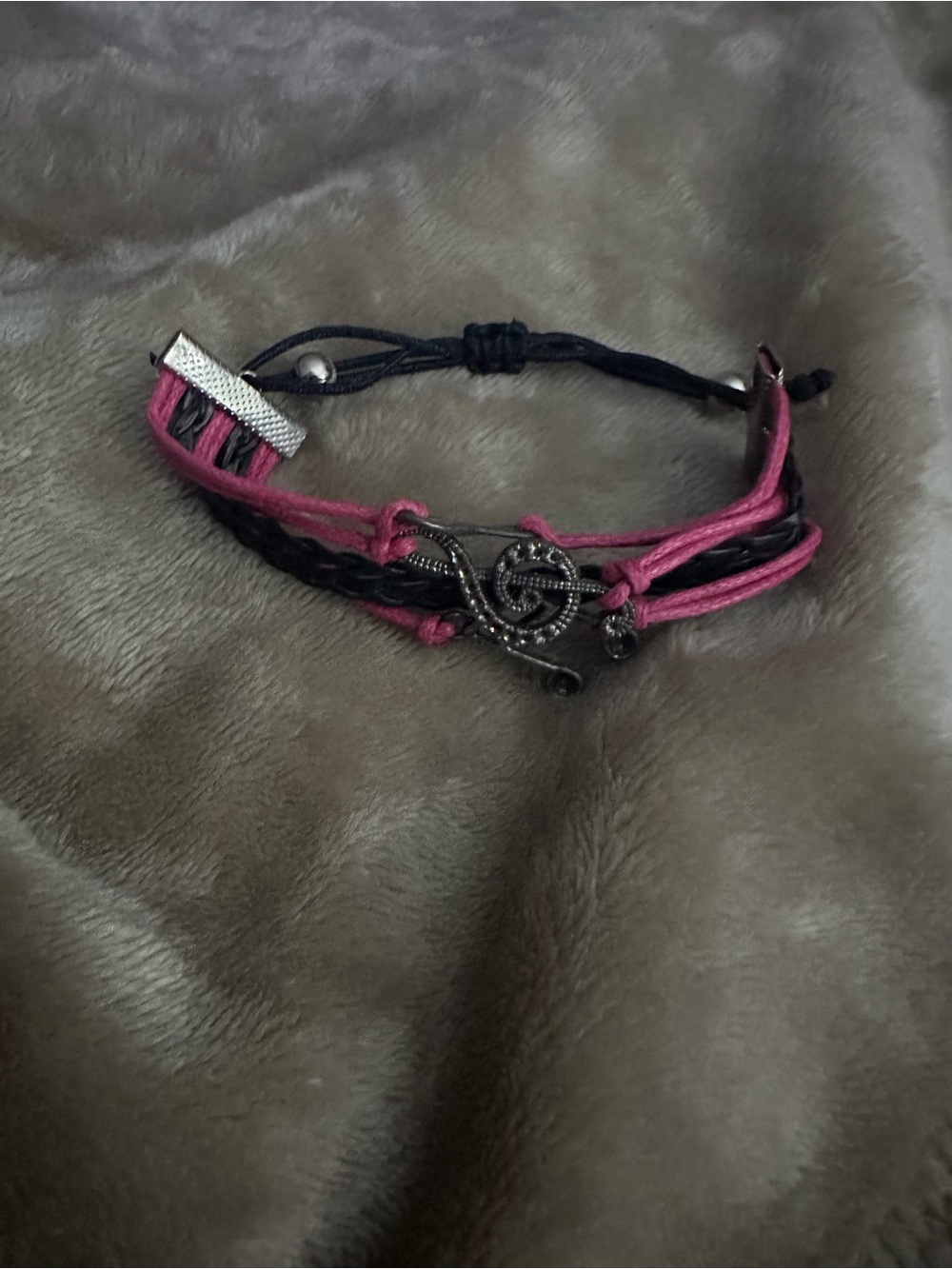 Pink and Black Treble Clef Multi-Strand Bracelet